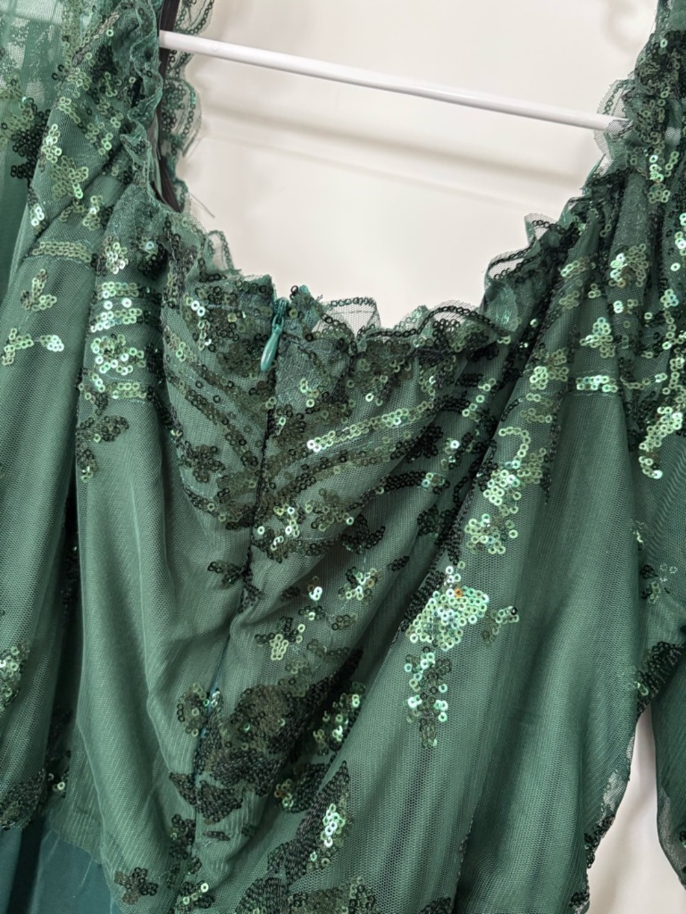 Stunning Dark Green Off-the-Shoulder Sequin Formal Gown, tag 3x, fits 2x. 18/20 - Picture 6 of 7